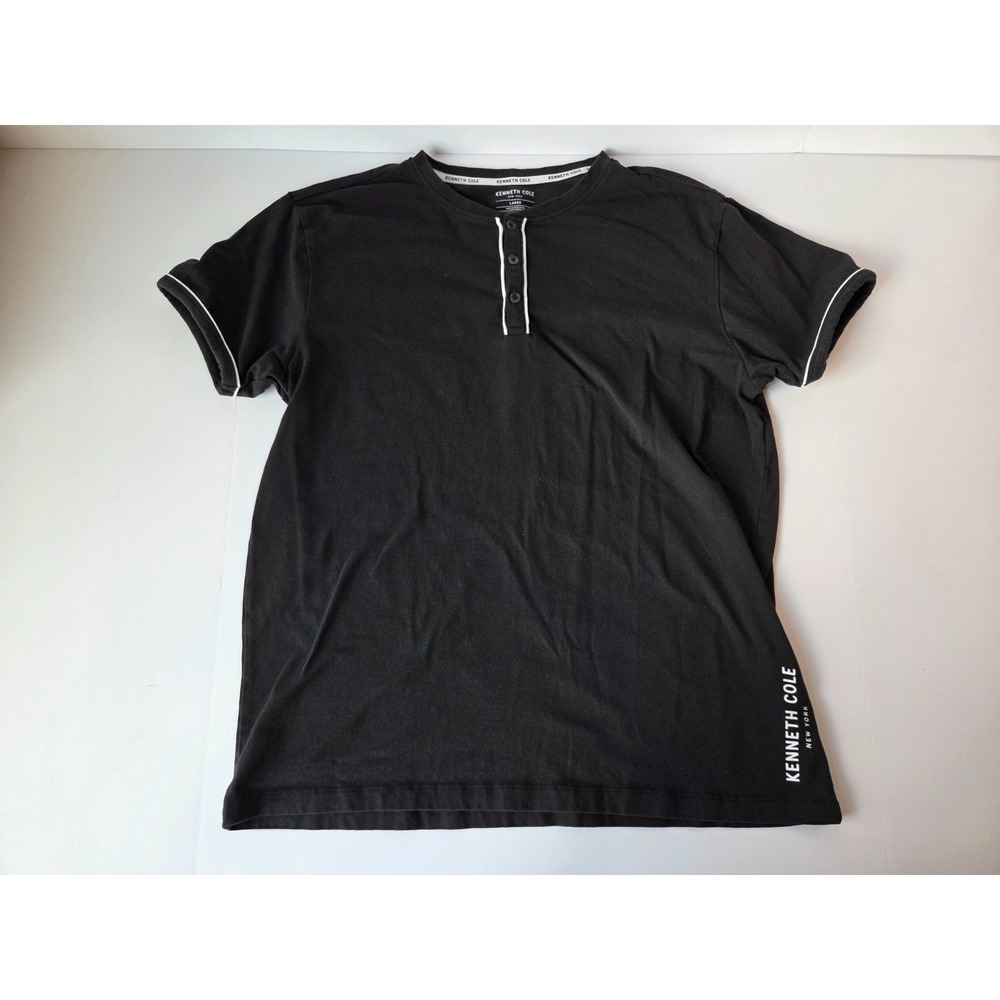 Kenneth Cole Shirt Mens Black White Large Sot Stretch 1/4 Button Up Classic